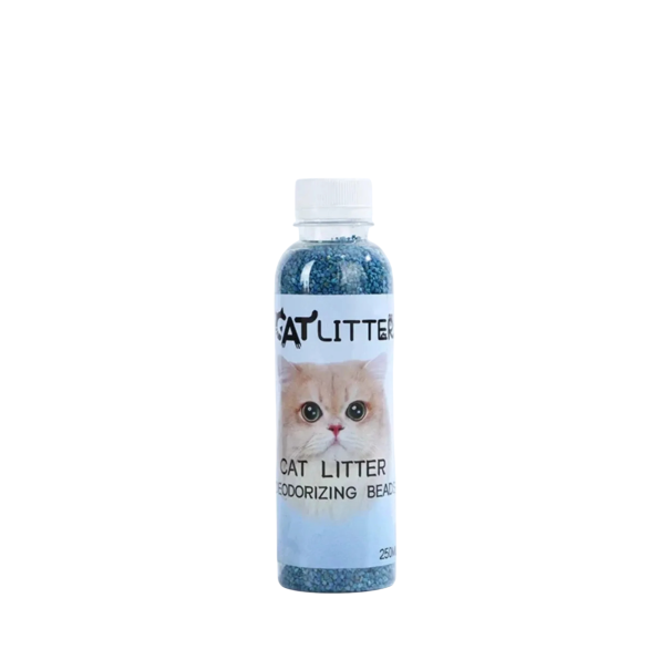 Deodorierende Perlen für Katzenstreu gegen Gerüche 250 ml absorbierende Granulate Verpackung Höhe 17 cm für die Katzentoilette blau