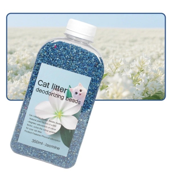 Deodorierende Perlen für Katzenstreu gegen Gerüche 350 ml absorbierende Granulate Verpackung 16 x 7 x 4 cm für die Katzentoilette blau