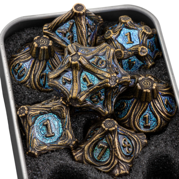 Dés de jeu rustiques 7 pièces Motif naturel fantasy de tribu et de racines RPG pour jeux de société Donjons et Dragons et jeux de rôle marron