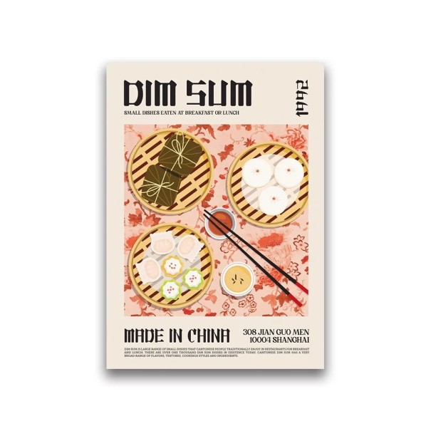 Design plakát 40 x 60 cm Dim Sum Világkonyha Nagyméretű kép étellel Vászonnyomtatás Keret nélkül 1