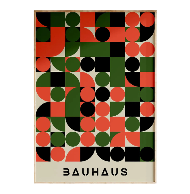 Design plakát a falra 30 x 40 cm Bauhaus Zöld-fekete-piros geometria Absztrakt modern kép Vászonnyomtatás Keret nélkül 1