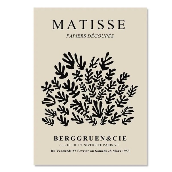 Design Plakát a Falra 50 x 70 cm Henri Matisse Stílus Papiers Découpés Fekete Növényi Siluettek Modern Kép Vászonnyomtatás Keret Nélkül 1