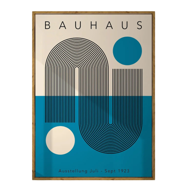 Design plakát falra 30 x 40 cm Bauhaus Kék-fehér háttér Fekete absztrakt minta Minimalista kép Vászonnyomtatás Keret nélkül 1