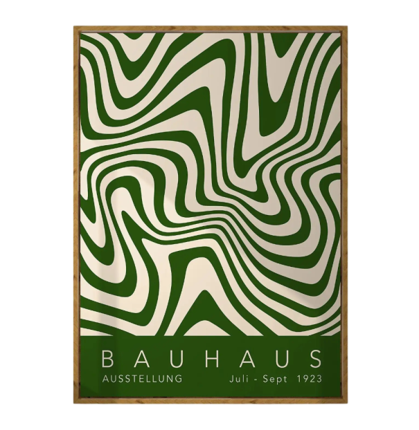 Design plakát falra 30 x 40 cm Bauhaus Zöld hullámok Absztrakt geometria Modern fali kép Vászon nyomtatás Keret nélkül 1