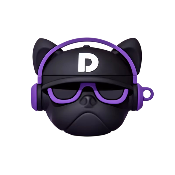 Designat fodral för AirPods Pro 2 3D tecknad bulldog Hip Hop stil Mjuk silikonfodral stötsäkert och dammtåligt lila