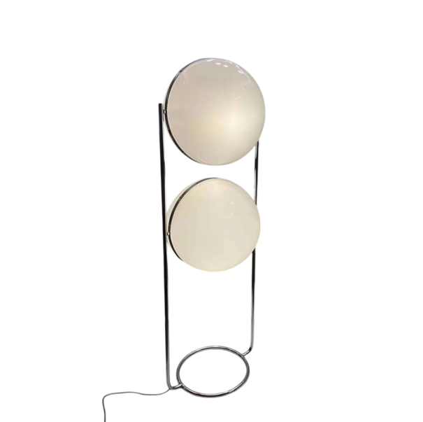 Designleuchte mit zwei Kugeln, 120 x 40 cm, 3 Lichtfarben, Metallrahmen, Silber, Stehlampe mit einstellbarer Lichtfarbe