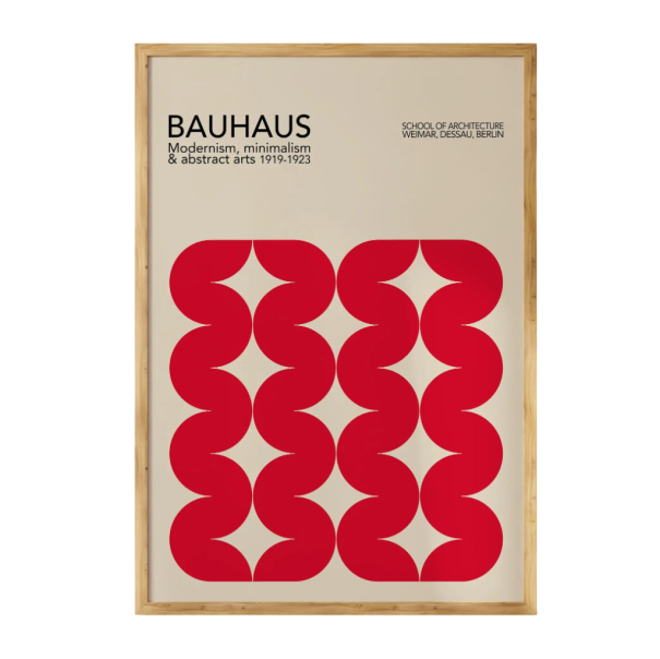 Designoplakatti seinälle 30 x 40 cm Bauhaus geometrinen punainen kuvio minimalistinen abstrakti taideteos kangaspainatus ilman kehystä koriste 1