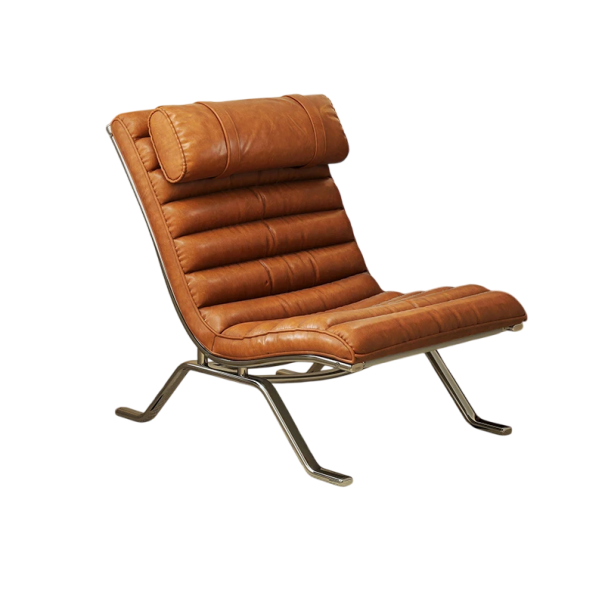 Designové lounge křeslo s posuvnou opěrkou hlavy Rozměry 65 x 95 x 80 cm Ocelový rám a potah ve vzhledu kůže Do obývacího pokoje i ložnice hnědá