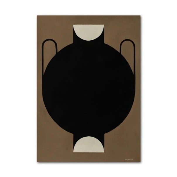Designový plakát na zeď černá váza minimalistická kompozice 50 × 75 cm tisk na plátno hnědo béžové tóny dekorace interiéru bez rámu 1