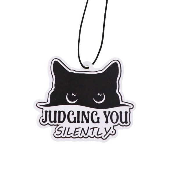 Désodorisant suspendu pour voiture chat noir Judging You Silently pendentif parfumé blanc avec impression décoration intérieure 1