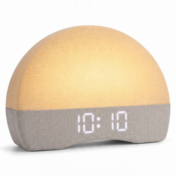 Despertador com simulação de amanhecer 30 sons para dormir e ruído branco 16 efeitos de luz 20 níveis de brilho USB-C Bege e cinza Para o quarto 1