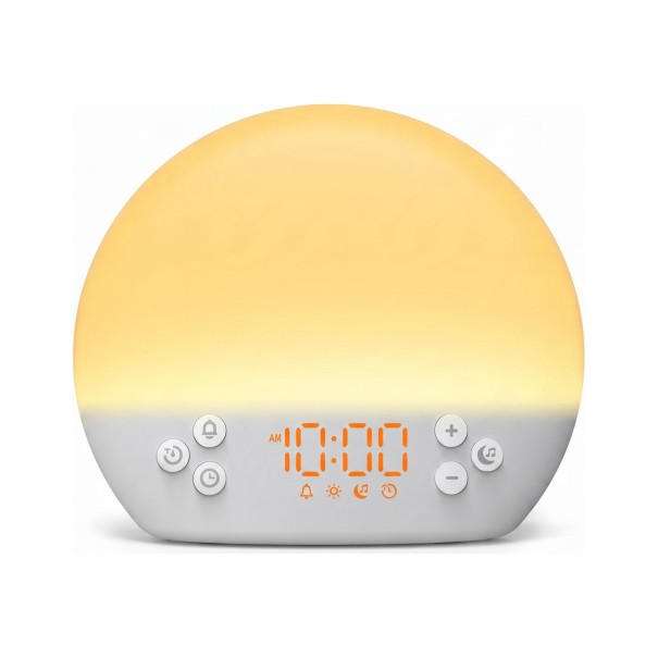 Despertador com simulação de nascer e pôr do sol 30 sons para dormir e ruído branco 12 luzes coloridas Dimming suave Branco Para o quarto 1