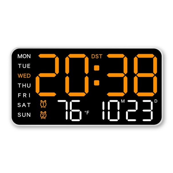 Despertador digital de mesa e parede com despertador por voz Termómetro Data Dia da semana Dois alarmes Alimentação USB 21,5 x 11 x 3 cm laranja