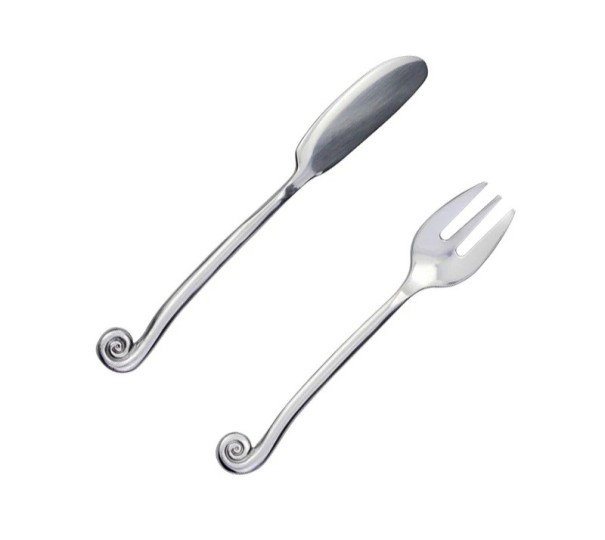 Dessert Cutlery Butter Knife + Cake Fork Stainless Steel Set with Decorative Snail Handle Polished Creative Tableware 1