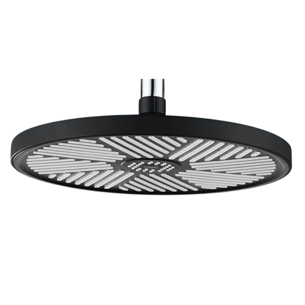 Dešťová sprchová hlavice velkoplošná průměr 255 mm ze silikonu a ABS s univerzálním připojením G1/2 do koupelny na sprchování černá
