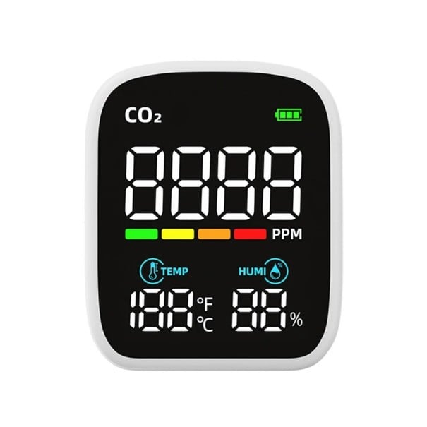 Détecteur de CO2 portable 3 en 1 avec écran LCD Sans Wi-Fi Mesure du dioxyde de carbone, de la température et de l'humidité, Appareil de mesure 1