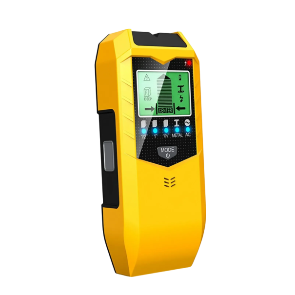 Detector de pared portátil 5 en 1, 17 x 6,7 x 3,5 cm, ABS + TPE, detección de metales, cables de madera, pantalla LCD, alarma sonora, herramientas de construcción, medidor de seguridad amarillo