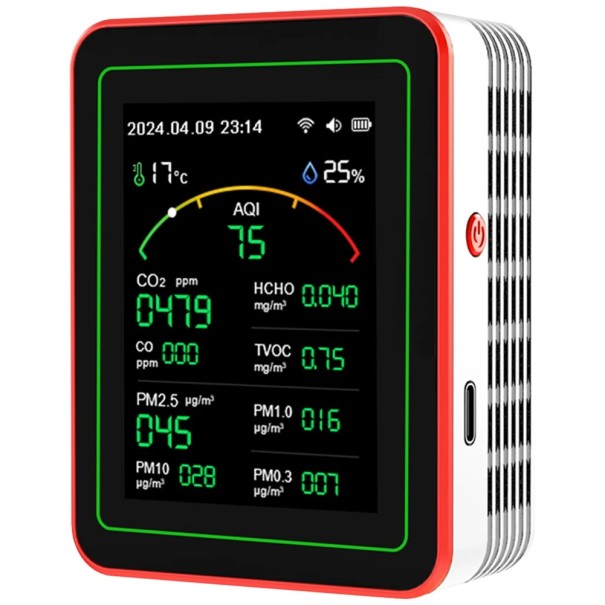 Detektor jakości powietrza WiFi 15 w 1 z wyświetlaczem TFT Przenośny tester PM0,3 PM2,5 PM10 CO2 TVOC HCHO AQI Pomiar i kontrola za pomocą aplikacji biały Detektor jakości powietrza WiFi 15 w 1 z wyświetlaczem TFT Przenośny tester PM0,3 PM2,5 PM10 CO2 TVOC HCHO AQI Pomiar i kontrola za pomocą aplikacji biały