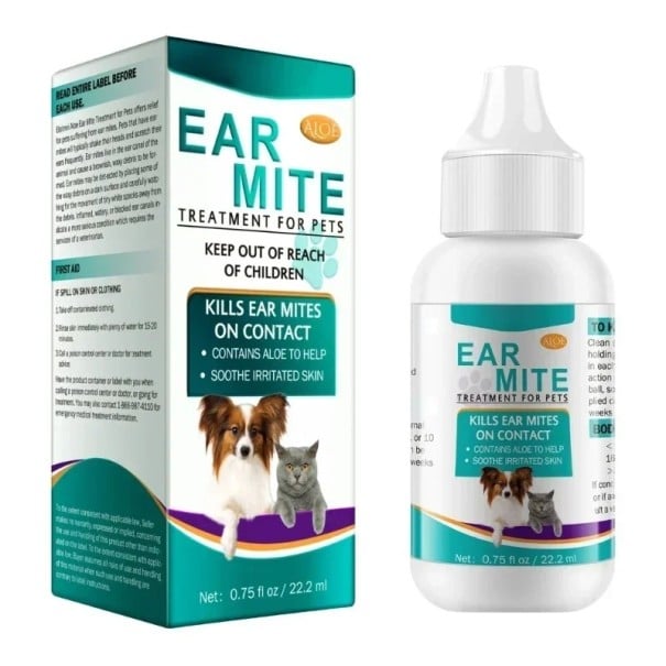 Detergente per orecchie per cani e gatti contro gli acari delle orecchie 22,2 ml Rimuove il cerume e le impurità Flacone con beccuccio contagocce e contenuto di aloe 1