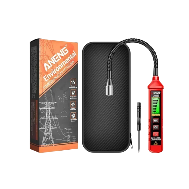 Detetor de gás portátil 220 mm Sonda flexível ecrã LCD 300–10000 PPM Metano gases inflamáveis Alarme sonoro 1