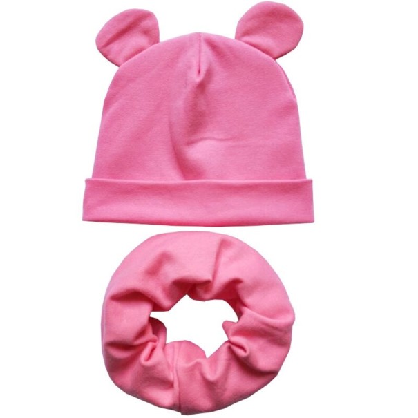 Detská čiapka s ušami a nákrčník set 2 ks tmavo ružová