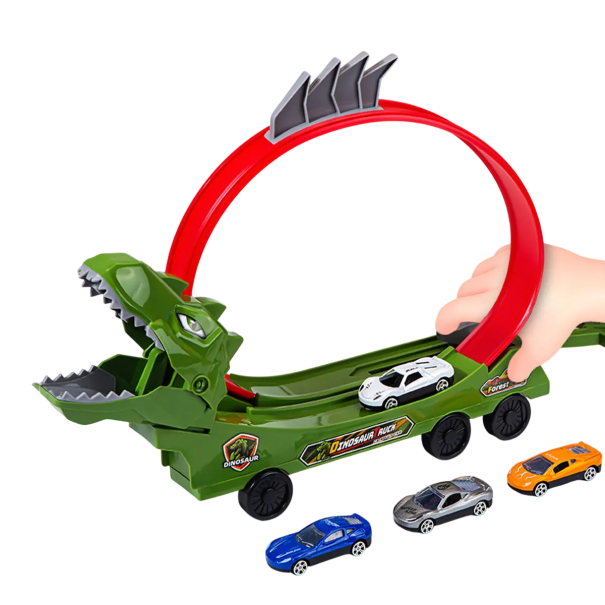 Dětská dinosauří autodráha posuvná 4ks aut, plastová, náhodné barvy aut, zábavná dráha pro děti 1