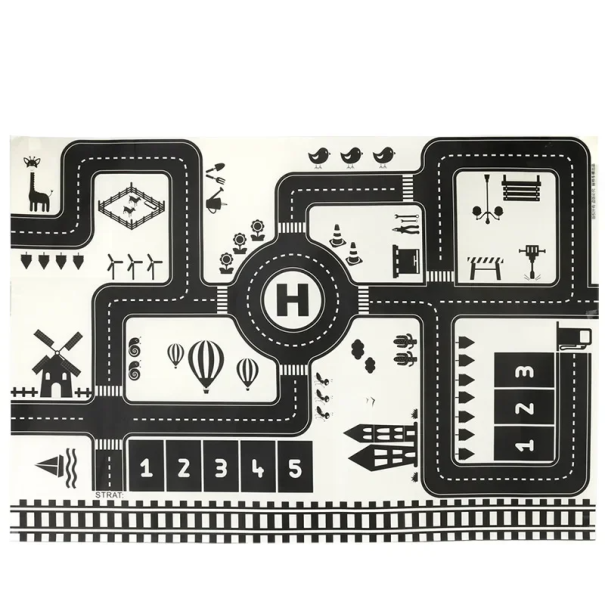 Detská hracia podložka 83 x 57 cm Mapa mestskej dopravy Cesty Parkovisko Mäkký koberec na hranie a lezenie Hrúbka 0,5–1 cm 1