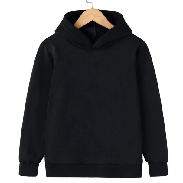 Detská jednobarevná mikina s kapucňou cez hlavu hoodie pre chlapcov aj dievčatá s dlhým rukávom na bežné denné nosenie čierna 3