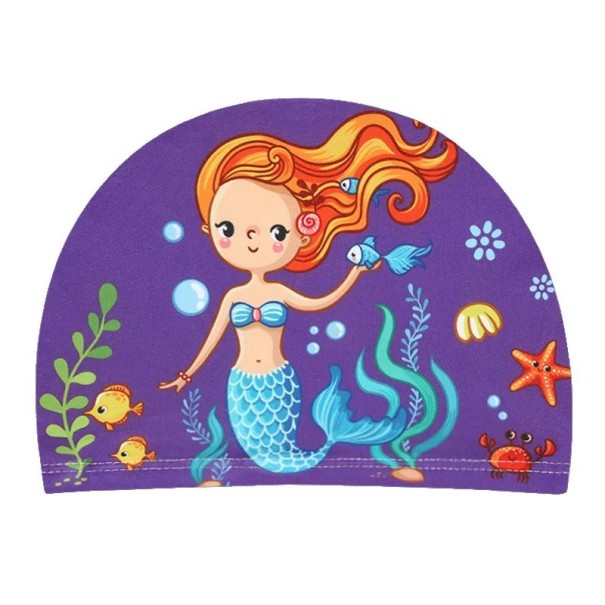 Dětská plavecká čepice vodotěsná Čepice do bazénu s potiskem mořské panny Elastická Plavecké vybavení pro děti 1