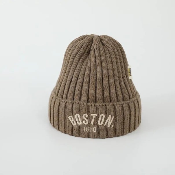 Detská pletená zimná čiapka Boston 16,5 × 21 cm 1–3 roky Polyesterová teplá čiapka s výšivkou Mäkka zimná čiapka pre deti kávová