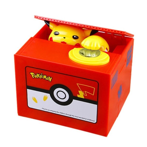Dětská pokladnička Pikachu, interaktivní vybírání mincí, 12×9×10 cm, PVC, na baterie, zábavné ukládání drobných mincí 1