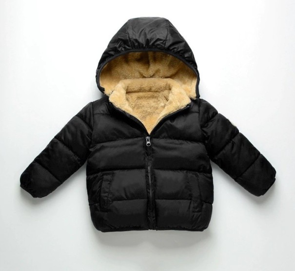 Detská prešívaná bunda s kožúškom J2868 čierna 9-12 mesiacov