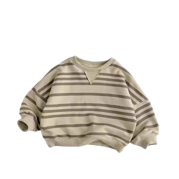 Dětská pruhovaná mikina s dlouhým rukávem a výstřihem do O Bavlna a polyester Volný ležérní svetr pro chlapce i dívky Jednobarevné pruhy Různé barvy béžova 5