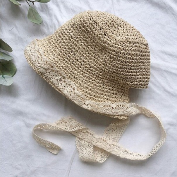 Dětská slaměná retro čepice khaki