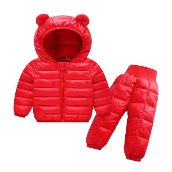 Detská zimná bunda a nohavice L1704 červená 9-12 mesiacov