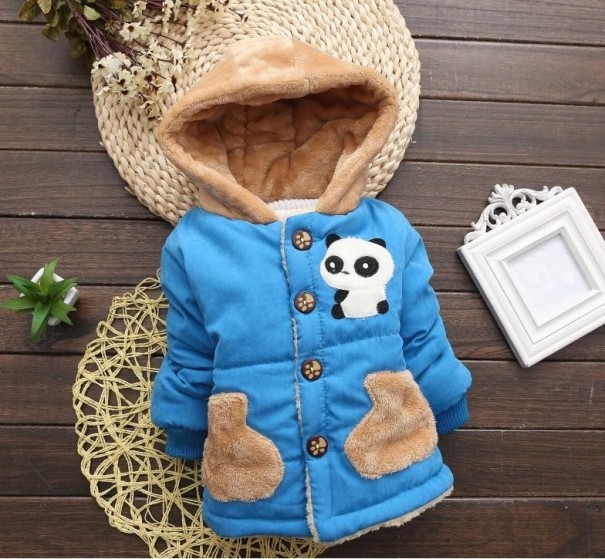 Detská zimná bunda s pandou J1869 modrá 9-12 mesiacov