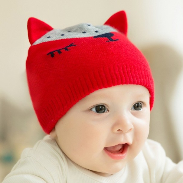 Detská zimná čiapka s ušami červená