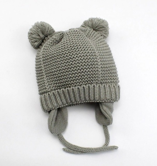Detská zimná pletená čiapka s uškami J2474 sivá M