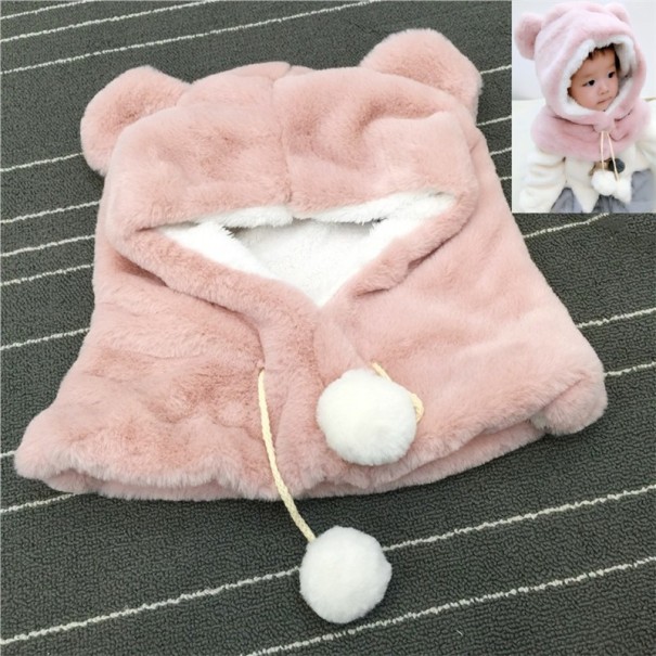 Detská zimná plyšová čiapka a nákrčník J868 ružová