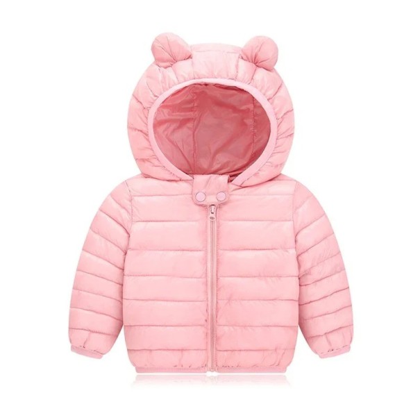 Dětská zimní bunda na zip s kapucí s ušima Unisex teplý polyesterový kabátek pro chlapce i dívky Pohodlné zimní oblečení do chladného počasí růžová 3