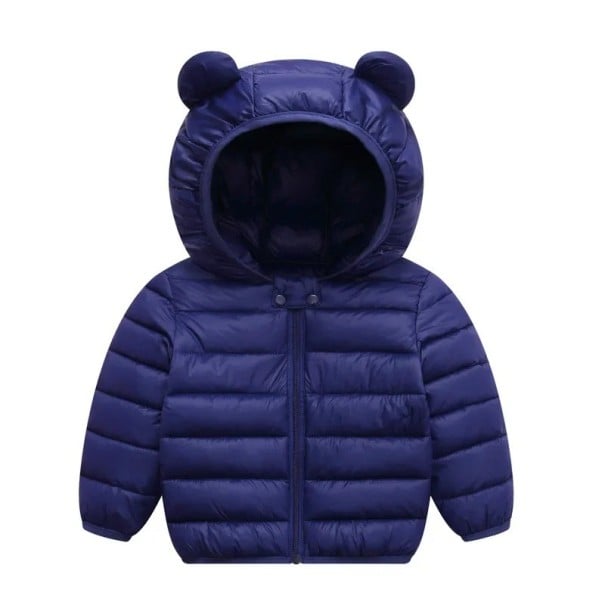 Dětská zimní bunda na zip s kapucí s ušima Unisex teplý polyesterový kabátek pro chlapce i dívky Pohodlné zimní oblečení do chladného počasí tmavě modrá 2