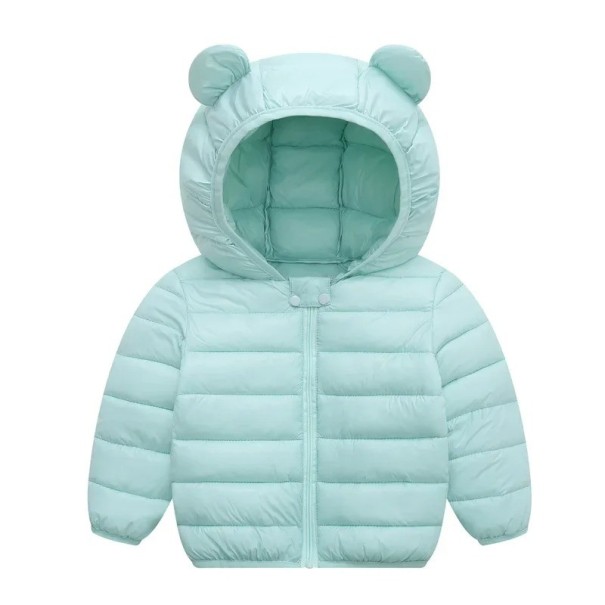 Dětská zimní bunda na zip s kapucí s ušima Unisex teplý polyesterový kabátek pro chlapce i dívky Pohodlné zimní oblečení do chladného počasí tyrkysová 12-18 měsíců
