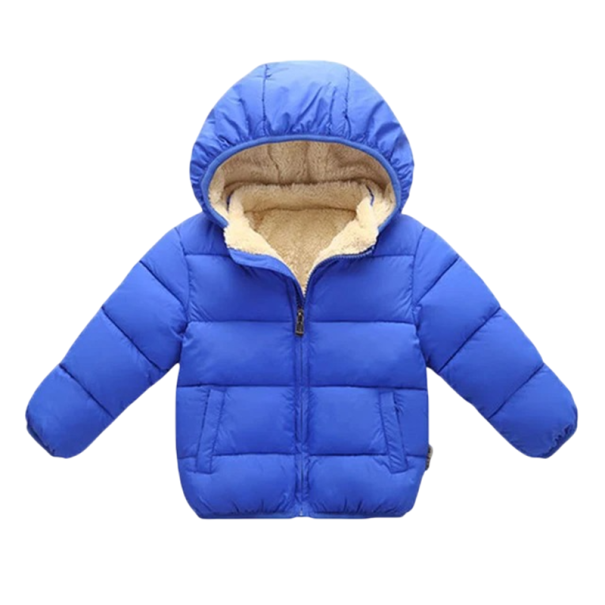 Dětská zimní bunda s kapucí na zip Unisex teplá zimní bunda s kapsami Bavlna Vlna Pohodlná hřejivá bunda pro chlapce i dívky modrá 9-12 měsíců