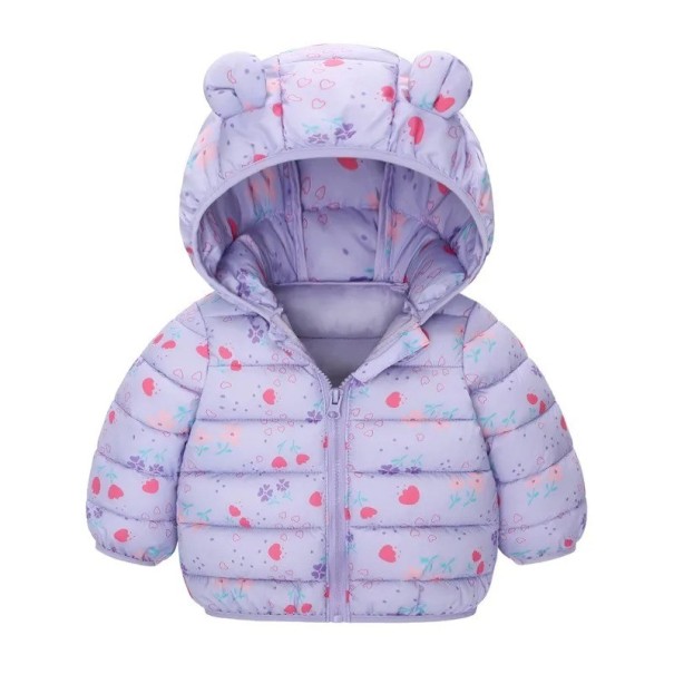Dětská zimní bunda s kapucí s ušima Unisex teplá bunda na zip Hřejivý měkký polyester Roztomilé zimní oblečení pro chlapce i dívky fialová 2