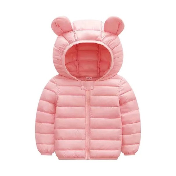 Dětská zimní bunda s kapucí s ušima Unisex teplá bunda na zip Polyester Měkká hřejivá zimní bunda pro děti Stylové zimní oblečení růžová 4