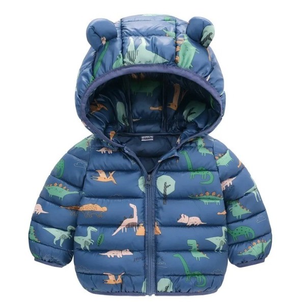 Dětská zimní bunda s kapucí s ušima Unisex teplá zimní bunda na zip Polyester Hřejivá měkká bunda pro děti Roztomilé zimní oblečení modrá 9-12 měsíců