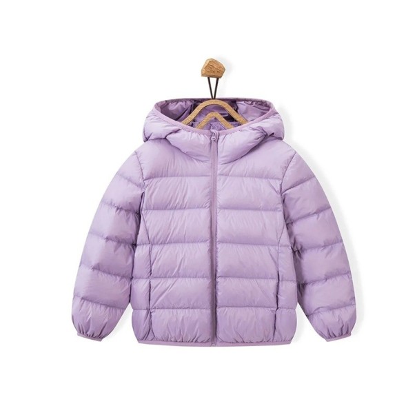 Dětská zimní bunda unisex na zip s kapucí Teplý nylonový kabátek do mrazů Lehká hřejivá zimní bunda pro chlapce i dívky pohodlné nošení fialová 7