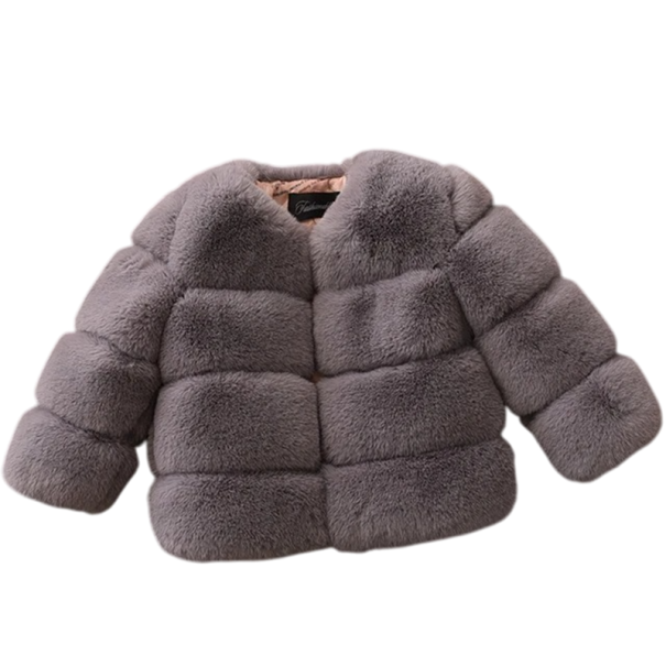 Dětská zimní dívčí bunda kožich Teplá kožešinová bunda Bavlna Polyester Viskóza Měkké hřejivé provedení Stylová zimní bunda pro dívky šedá 8