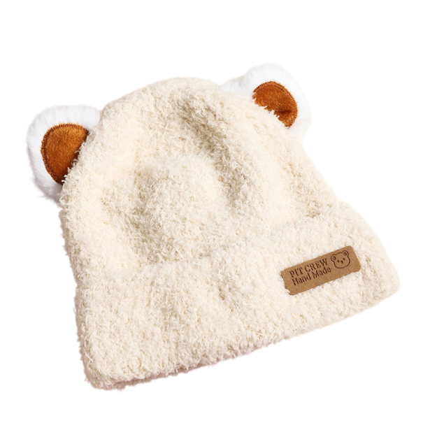 Dětská zimní plyšová čepice s medvídkovými oušky Obvod 46–50 cm 1–3 roky Bavlněná teddy čepice Teplá čepička béžova