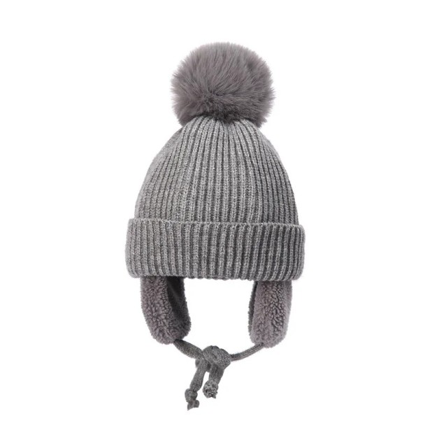 Dětská zimní ušanka s bambulí Obvod 43–58 cm 2–8 let Bavlna polyester Teplá čepice s klapkami na uši Zimní čepice pro děti šedá